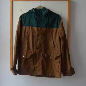 Vintage 2000s Divided Earth Tones H & M Green Tan Lightweight Jacket Flaws